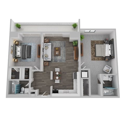 Floor plan for 2 beds, 2 baths, 1000 sqft